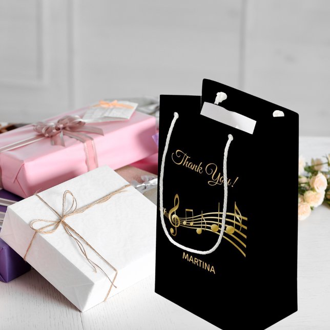 Thank You music notes black gold name Small Gift Bag (Creator Uploaded)