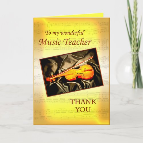 Thank you music teacher card with a violin