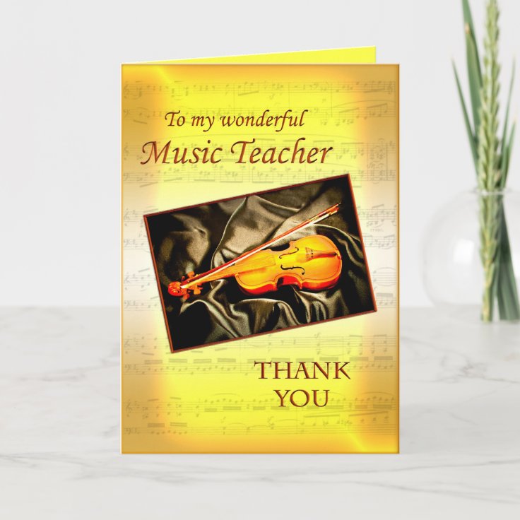 Thank you music teacher card with a violin | Zazzle