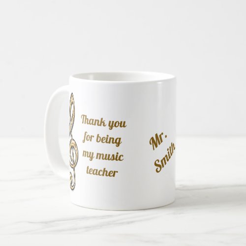 Thank You Music Teacher Gold Clef Appreciation Coffee Mug