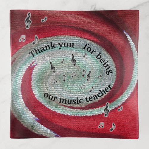 Thank You Music Teacher Red Swirl Musical Notes Trinket Tray