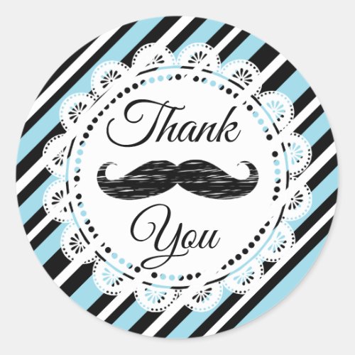 Thank You Mustache Blue and Black Stickers