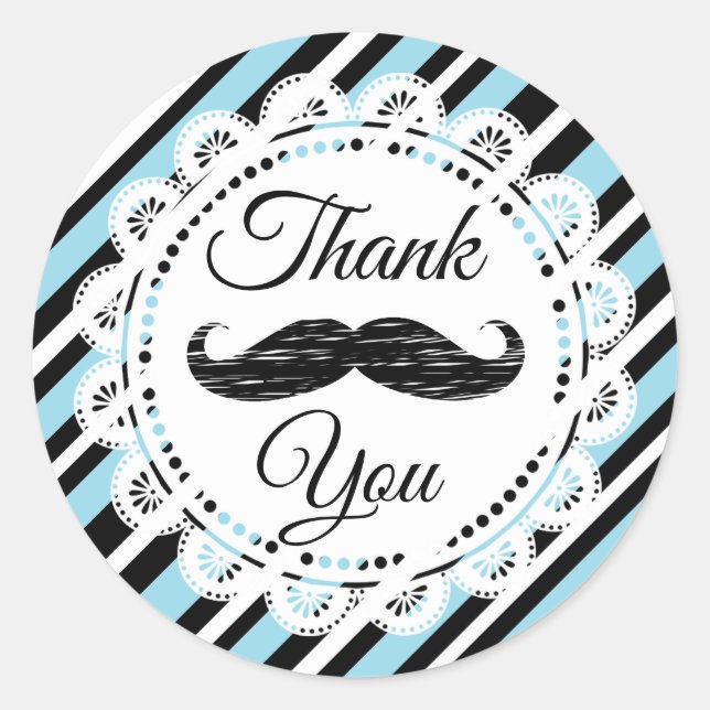Thank You Mustache Blue and Black Stickers (Front)