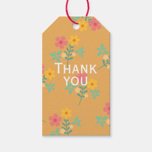 Thank You Mustard Retro Daisy Bouquet Pattern Gift Tags