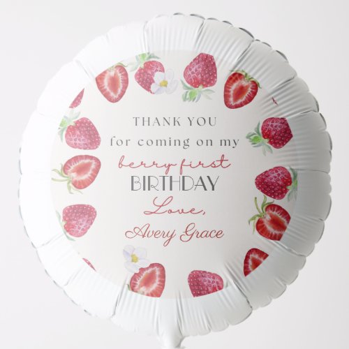 Thank You My Berry First Birthday Cute Strawberry  Balloon