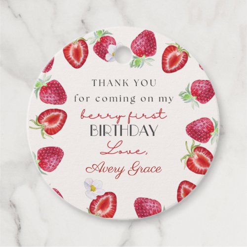 Thank You My Berry First Birthday Cute Strawberry Favor Tags