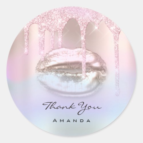 Thank You Name16th Bridal Pink Holograph Kiss Lips Classic Round Sticker