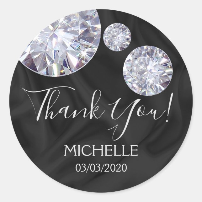 Thank You Name 16 birthday black silk diamonds Classic Round Sticker (Front)