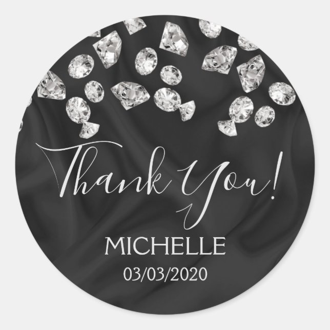 Thank You Name 16 birthday black silk diamonds Classic Round Sticker (Front)