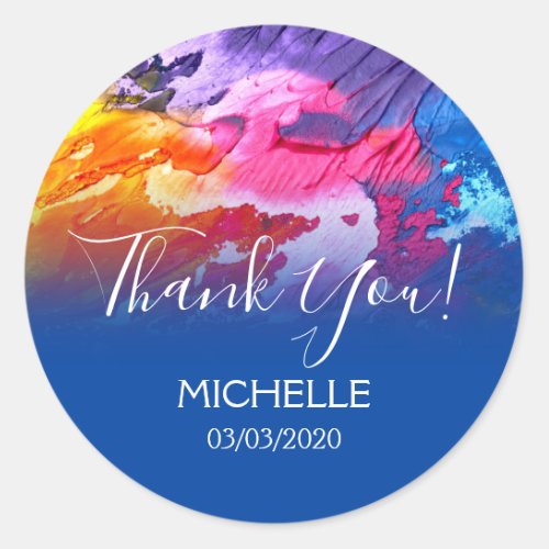 Thank You Name 16 birthday girly abstract art Classic Round Sticker