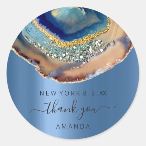 Thank You Name 16th Bridal Agate Glitter Blue Navy Classic Round Sticker