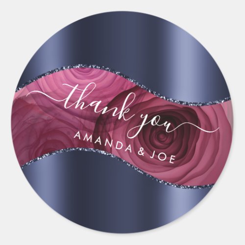Thank You Name 16th Bridal Blue Navy Marsala Rose  Classic Round Sticker