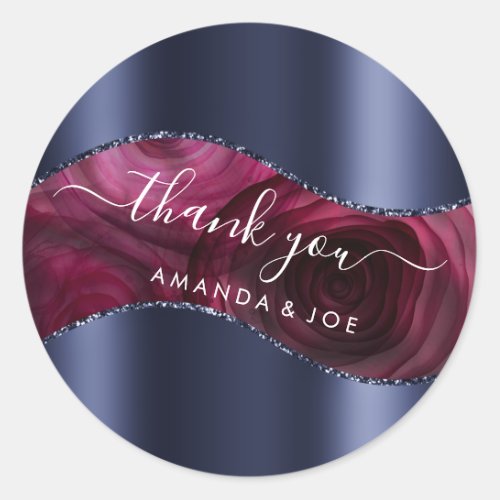 Thank You Name 16th Bridal Blue Navy Marsala Roses Classic Round Sticker