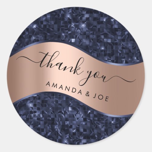 Thank You Name 16th Bridal Blue Navy Rose Blush Classic Round Sticker