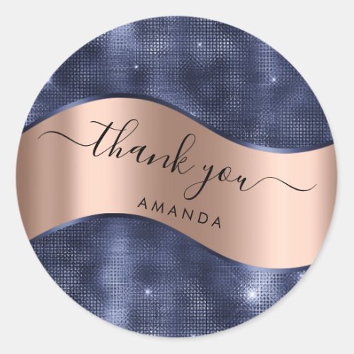 Thank You Name 16th Bridal Blue Navy Rose Classic Round Sticker