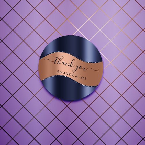 Thank You Name 16th Bridal Blue Navy Rose Copper Classic Round Sticker