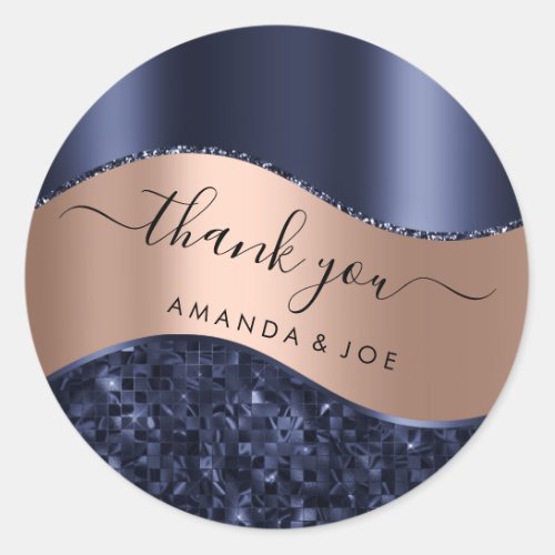 Thank You Name 16th Bridal Blue Navy Rose Glitter Classic Round Sticker