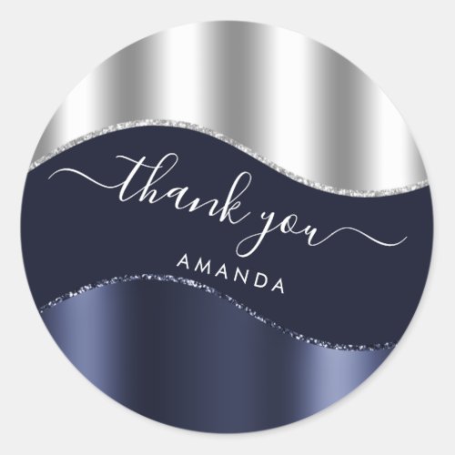 Thank You Name 16th Bridal Blue Navy Silver Gray Classic Round Sticker