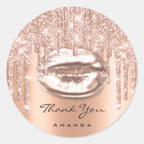 Thank You Name 16th Bridal Copper Rose Drips Lips Classic Round Sticker