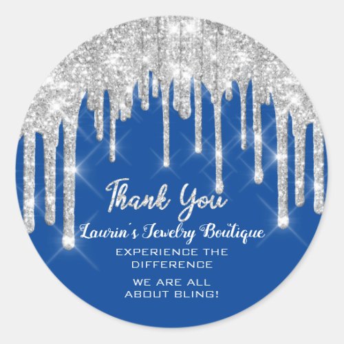 Thank You Name 16th Bridal Drips Glitter Blue Classic Round Sticker