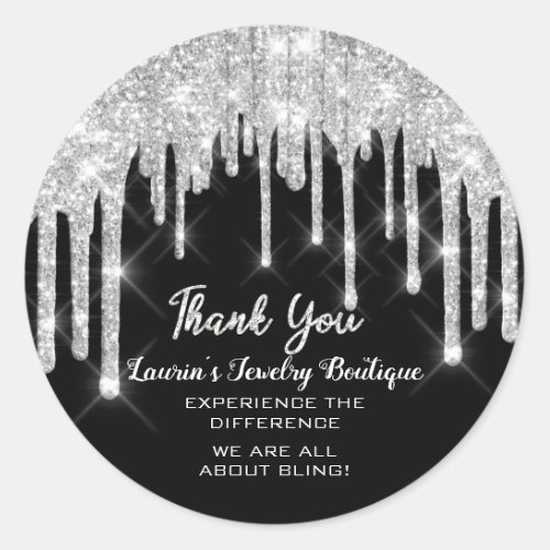 Thank You Name 16th Bridal Drips Glitter Silver  Classic Round Sticker