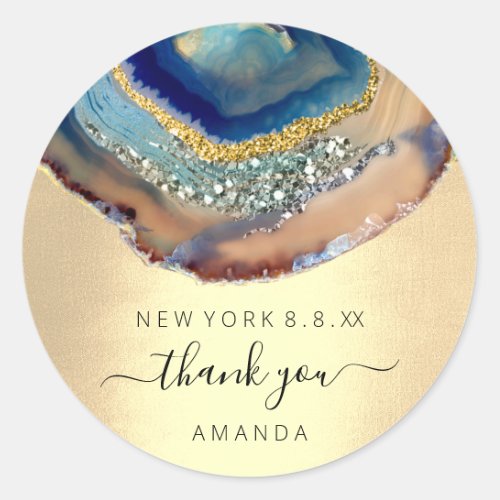 Thank You Name 16th Bridal Glitter Gold Blue Navy Classic Round Sticker