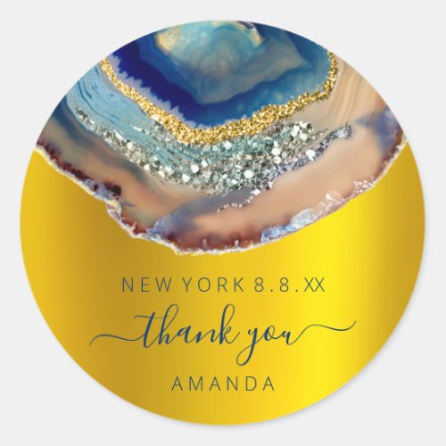 Thank You Name 16th Bridal Glitter Gold Navy Classic Round Sticker