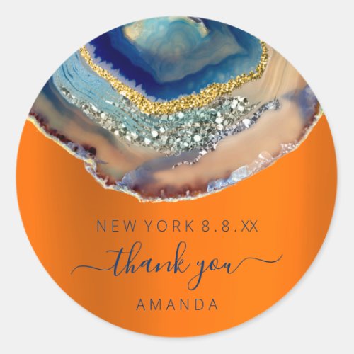 Thank You Name 16th Bridal Glitter Gold Navy Classic Round Sticker