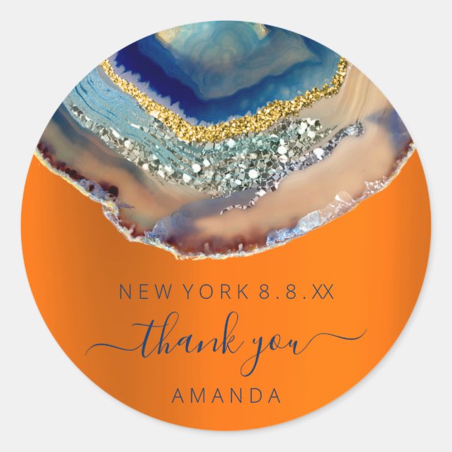 Thank You Name 16th Bridal Glitter Gold Navy Classic Round Sticker (Front)