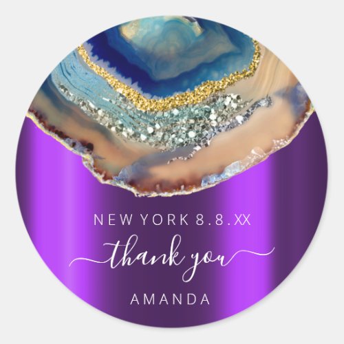 Thank You Name 16th Bridal Glitter Gold Purple Classic Round Sticker