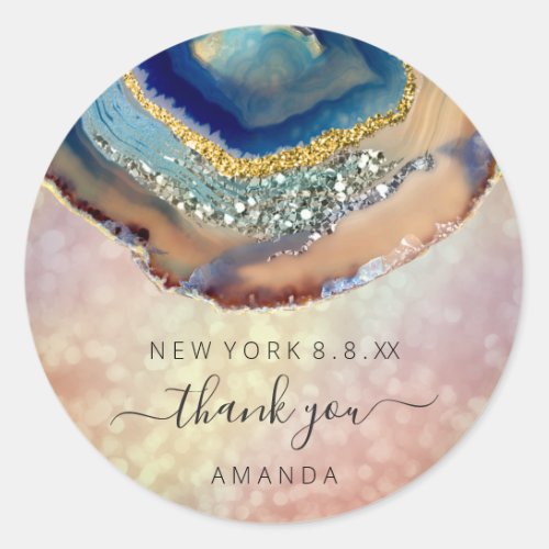Thank You Name 16th Bridal Glitter Holograph Navy Classic Round Sticker