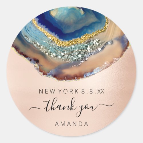 Thank You Name 16th Bridal Glitter Rose Blush Blue Classic Round Sticker