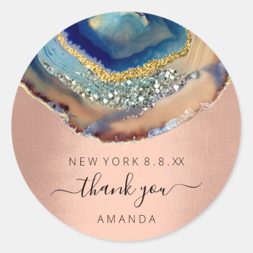 Thank You Name 16th Bridal Glitter Rose Blush Navy Classic Round Sticker