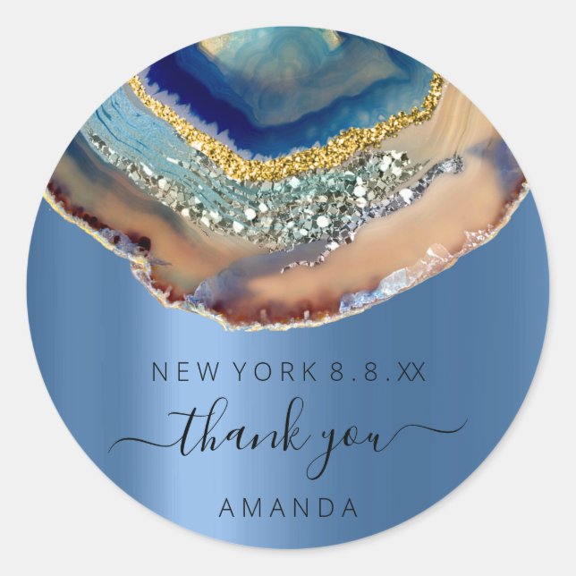 Thank You Name 16th Bridal Glitter Rose Glam Blue Classic Round Sticker (Front)