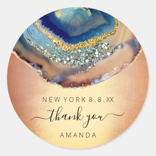 Thank You Name 16th Bridal Glitter Rose Gold Navy Classic Round Sticker