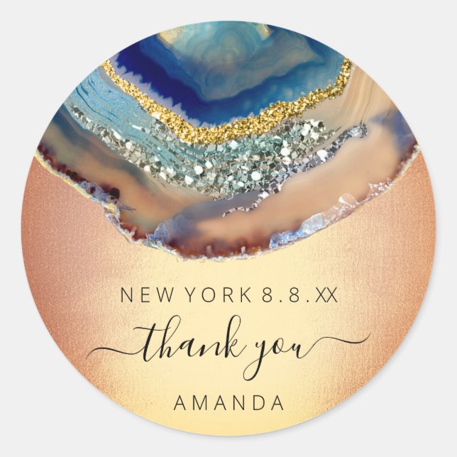 Thank You Name 16th Bridal Glitter Rose Gold Navy Classic Round Sticker (Front)