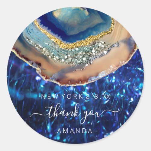 Thank You Name 16th Bridal Glitter Spark Navy Classic Round Sticker