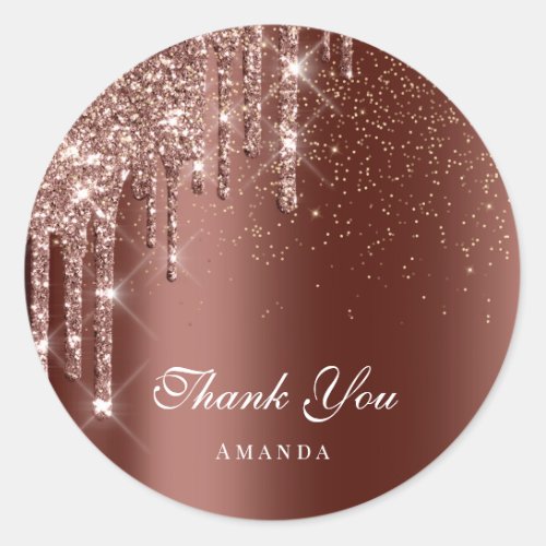 Thank You Name 16th Bridal Gold Drips Brown Skinny Classic Round Sticker