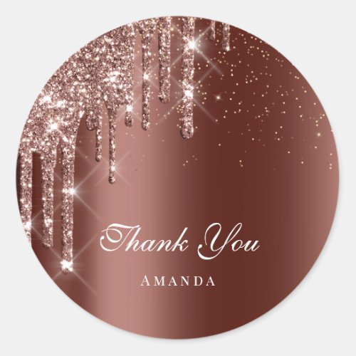 Thank You Name 16th Bridal Gold Drips Brown Weddin Classic Round Sticker
