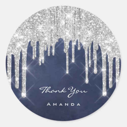 Thank You Name 16th Bridal Gray Glitter Blue Navy Classic Round Sticker