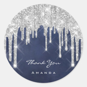 Thank You Name 16th Bridal Gray Glitter Blue Navy Classic Round Sticker