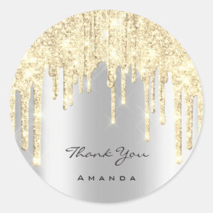 Thank You Name 16th Bridal Gray Gold Glitter Spark Classic Round Sticker