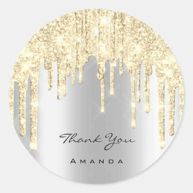 Thank You Name 16th Bridal Gray Gold Glitter Spark Classic Round Sticker (Front)