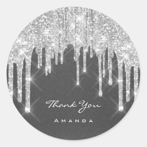 Thank You Name 16th Bridal Gray Silver Drips Kraft Classic Round Sticker