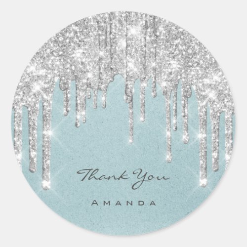 Thank You Name 16th Bridal Gray Silver Paper Kraft Classic Round Sticker