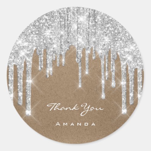 Thank You Name 16th Bridal Gray Silver Paper Kraft Classic Round Sticker