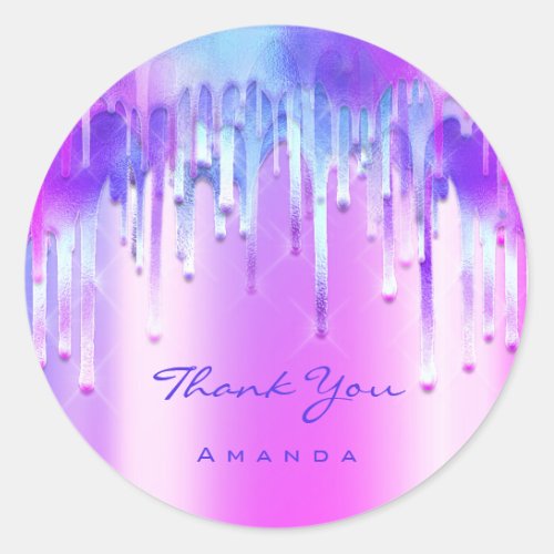 Thank You Name 16th Bridal Holographic 3D Drips Classic Round Sticker