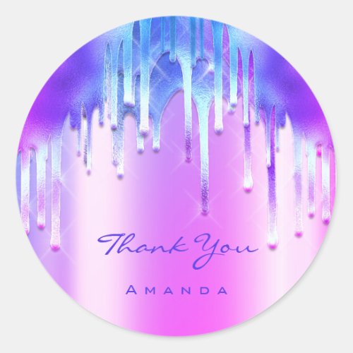 Thank You Name 16th Bridal Holographic Drips Classic Round Sticker