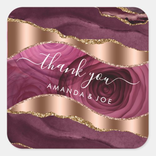 Thank You Name 16th Bridal  Marsala Rose Gold  Square Sticker