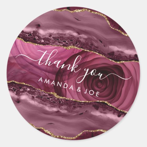 Thank You Name 16th Bridal  Marsala Rose Marble  Classic Round Sticker